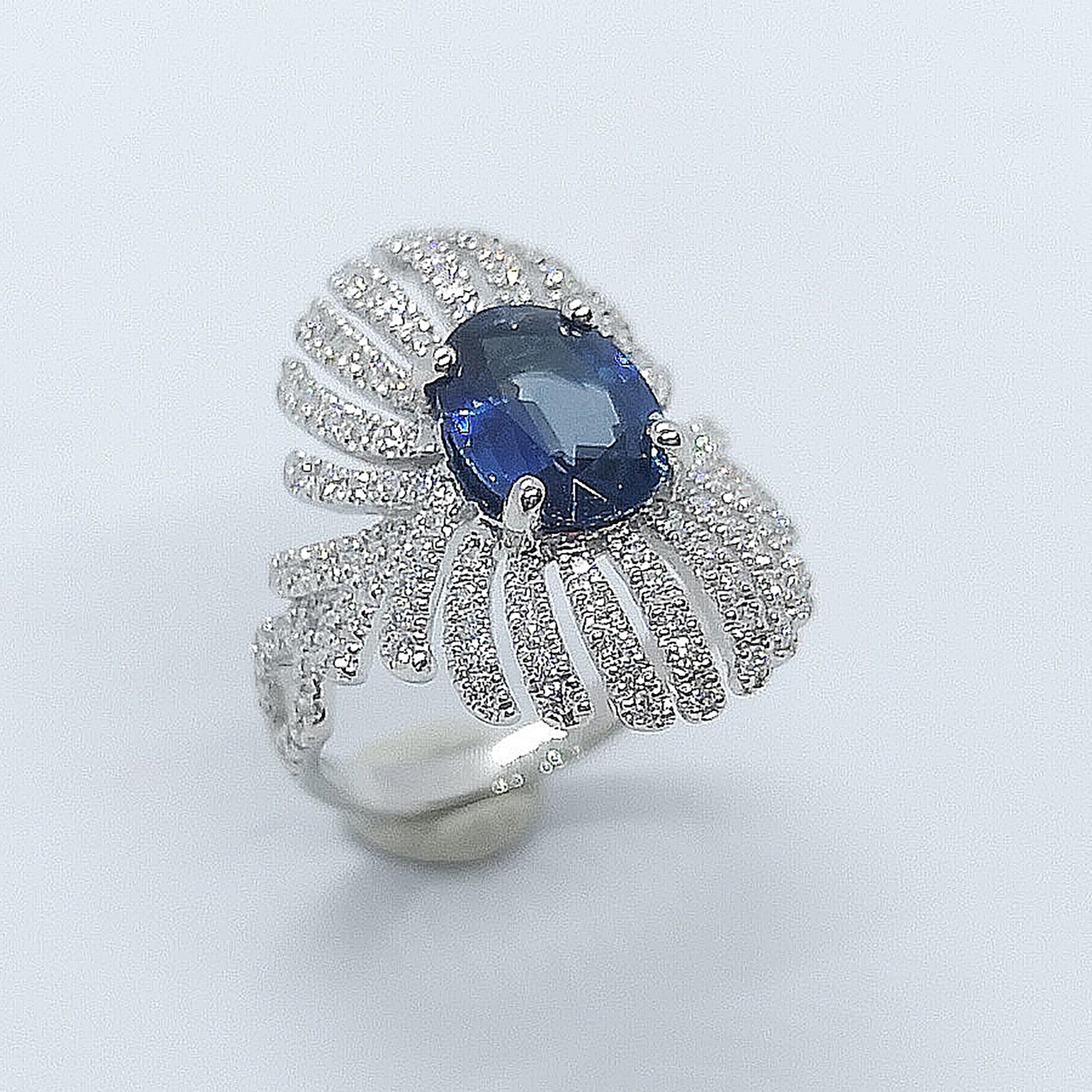 Blue Sapphire 2.26 carats with Diamond 0.55 carat Ring set in 18 Karat White Gold Settings

Width:  1.5 cm 
Length: 2.3 cm
Ring Size: 55
Total Weight: 5.80 grams

