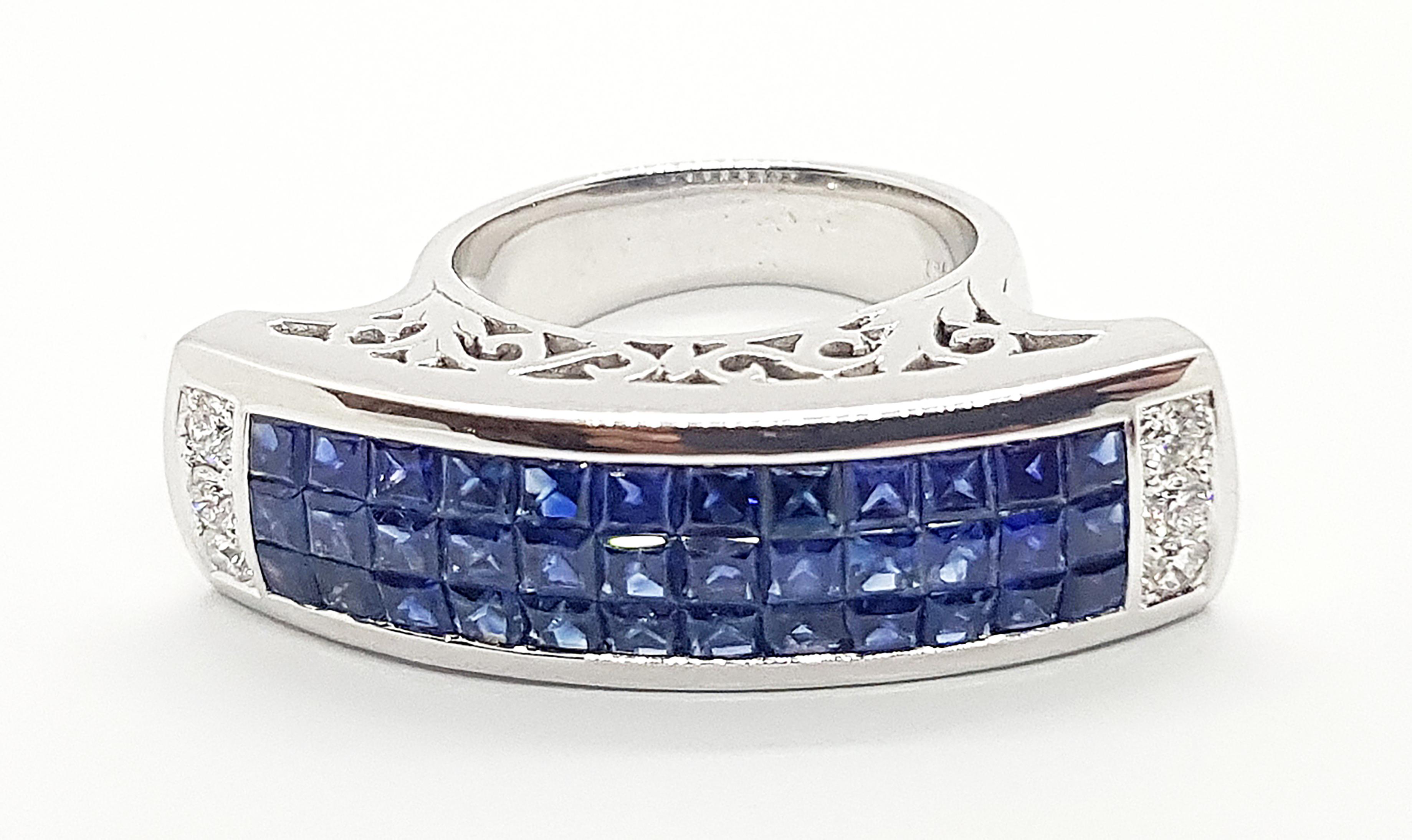 Blue Sapphire 4.14 carats with Diamond 0.25 carat Ring set in 18 Karat White Gold Settings

Width:  3.4 cm 
Length: 0.9 cm
Ring Size: 53
Total Weight: 16.69 grams

