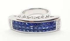 Blue Sapphire with Diamond Ring Set in 18 Karat White Gold Settings