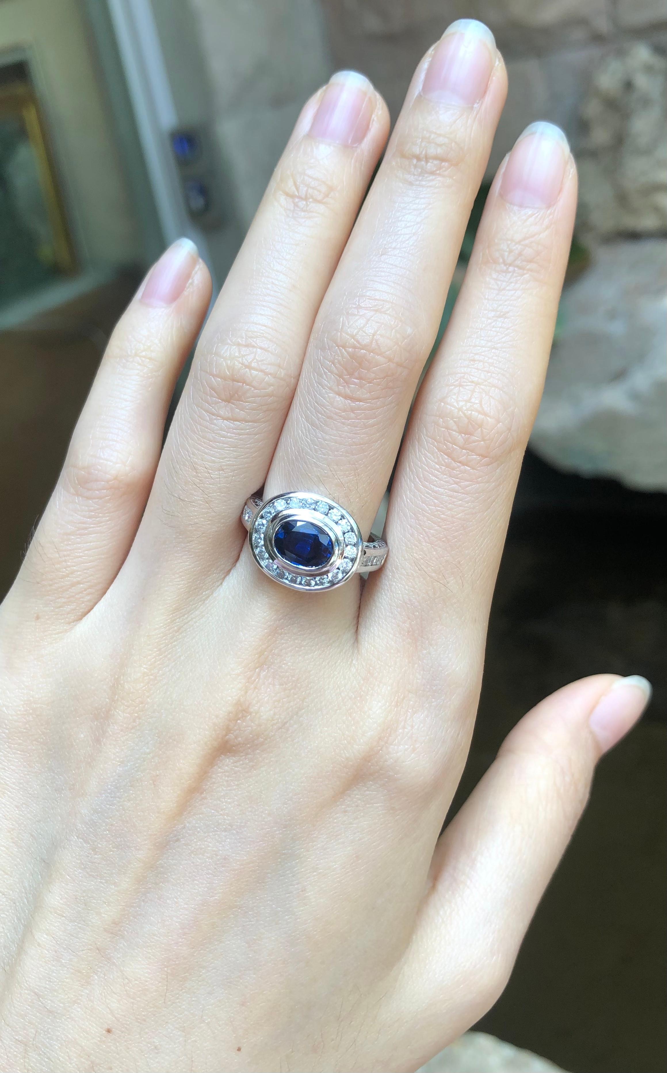 Blue Sapphire 1.52 carats with Diamond 0.58 carat Ring set in 18 Karat White Gold Settings

Width:  1.5 cm 
Length: 1.2 cm
Ring Size: 53
Total Weight: 7.79 grams

