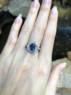 Blue Sapphire with Diamond Ring Set in 18 Karat White Gold Settings