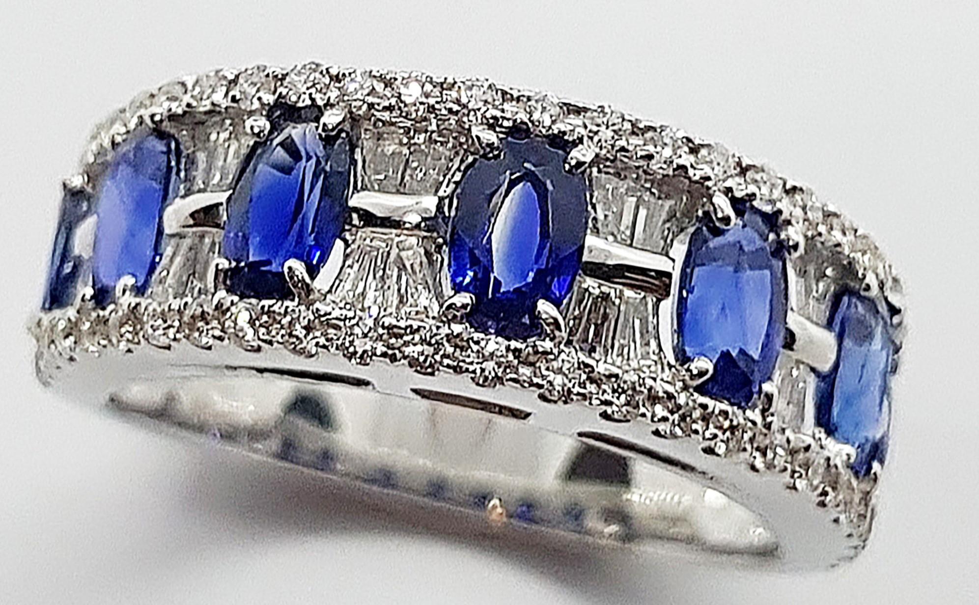 Blue Sapphire 2.10 carats with Diamond 0.29 carat Ring set in 18 Karat White Gold Settings

Width:  2.2 cm 
Length: 0.6 cm
Ring Size: 54
Total Weight: 7.05 grams

