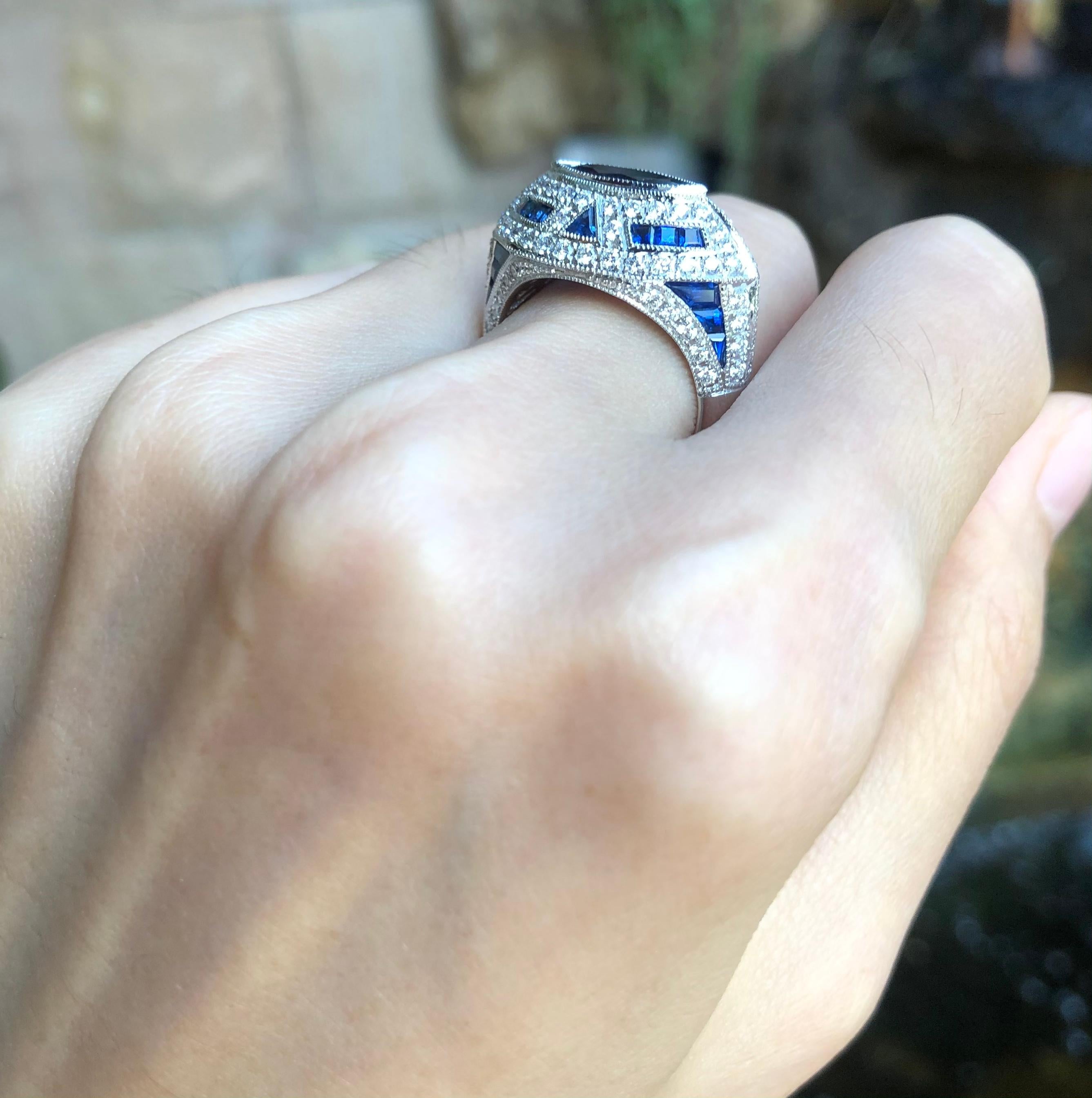 Blue Sapphire 2.06 carats with Diamond 2.38 carats and Diamond 1.02 carats Ring set in 18 Karat White Gold Settings

Width:  2.1 cm 
Length: 1.5 cm
Ring Size: 53
Total Weight: 9.88 grams

