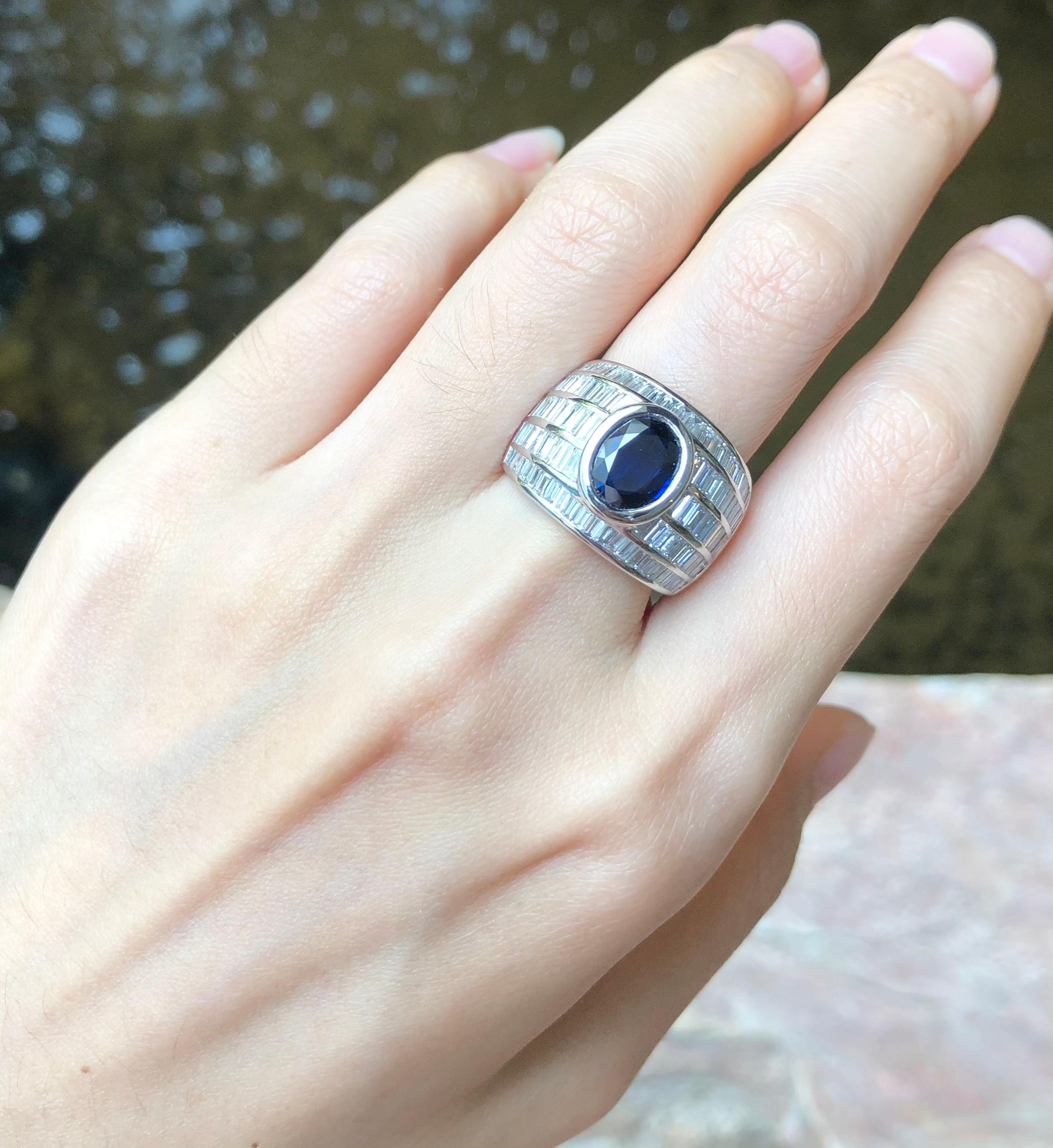 Blue Sapphire 2.02 carats with Diamond 2.52 carats Ring set in 18 Karat White Gold Settings

Width:  22 cm 
Length:  1.6 cm
Ring Size: 55
Total Weight: 15.78 grams

Blue Sapphire 
Width:  0.9 cm 
Length:  1.1 cm

