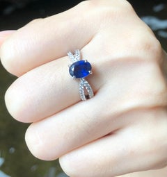 Blue Sapphire with Diamond Ring Set in 18 Karat White Gold Settings
