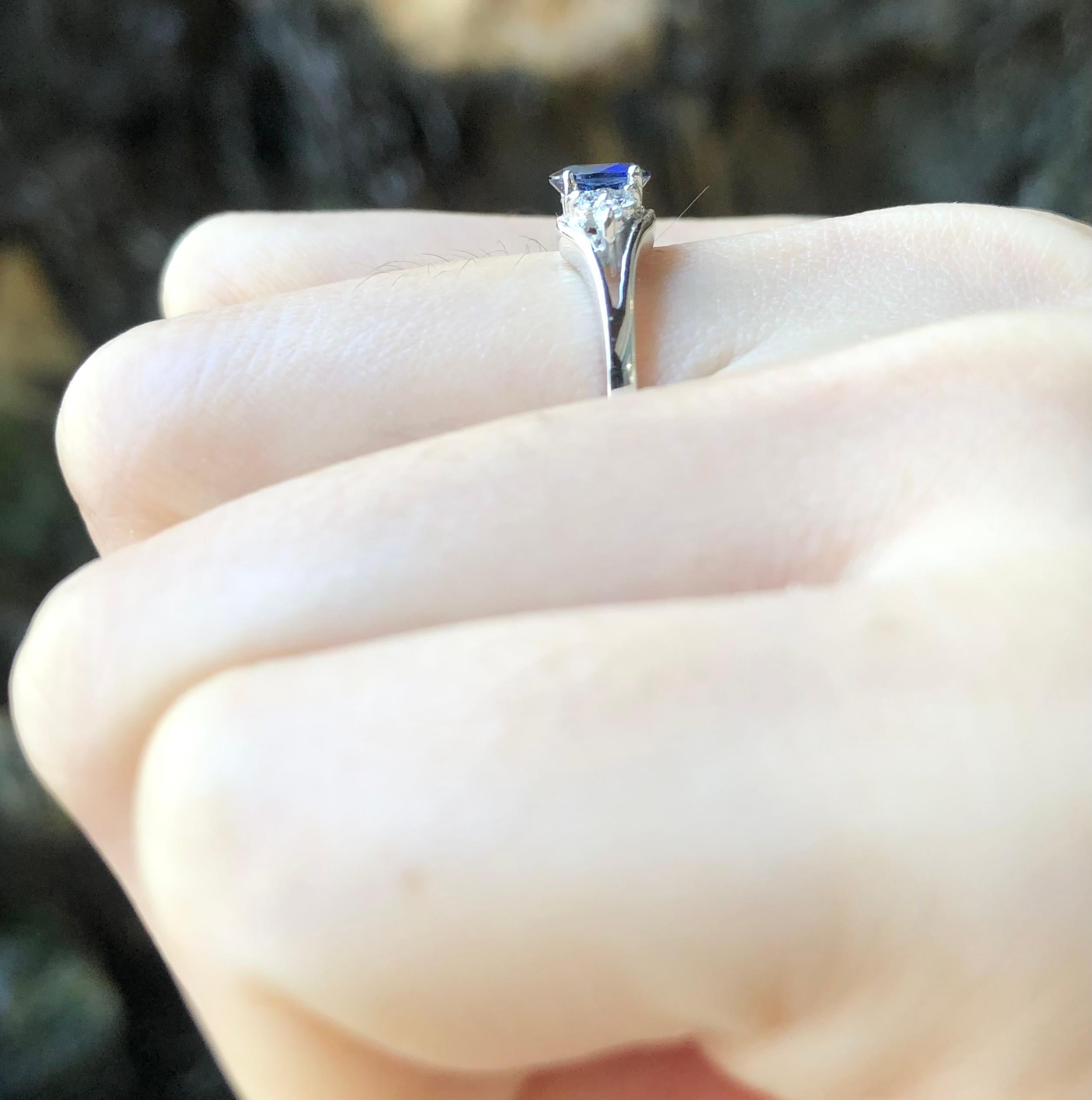 Blue Sapphire 0.52 carat with Diamond 0.08 carat Ring set in 18 Karat White Gold Settings

Width:  1.1 cm 
Length: 0.6 cm
Ring Size: 53
Total Weight: 2.31 grams

Blue Sapphire 
Width:  0.4 cm 
Length: 0.6 cm

