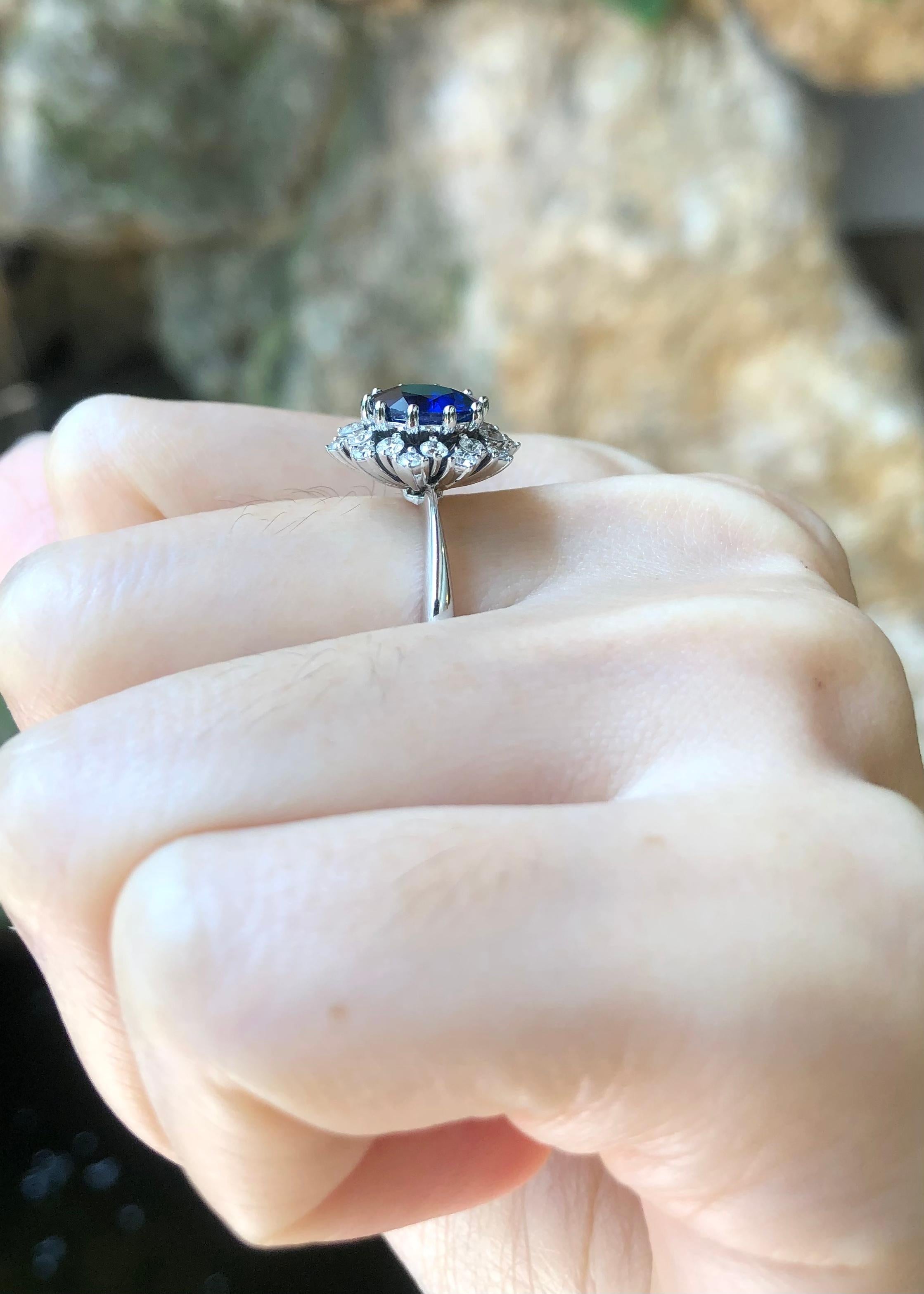 Blauer Saphir 2,32 Karat mit Diamant 0,47 Karat Ring in 18 Karat Weißgold gefasst

Breite:  1,5 cm 
Länge: 1.5 cm
Ringgröße: 54
Gesamtgewicht: 5,92 Gramm

Blauer Saphir 
Breite:  0,9 cm 
Länge: 0,9 cm




