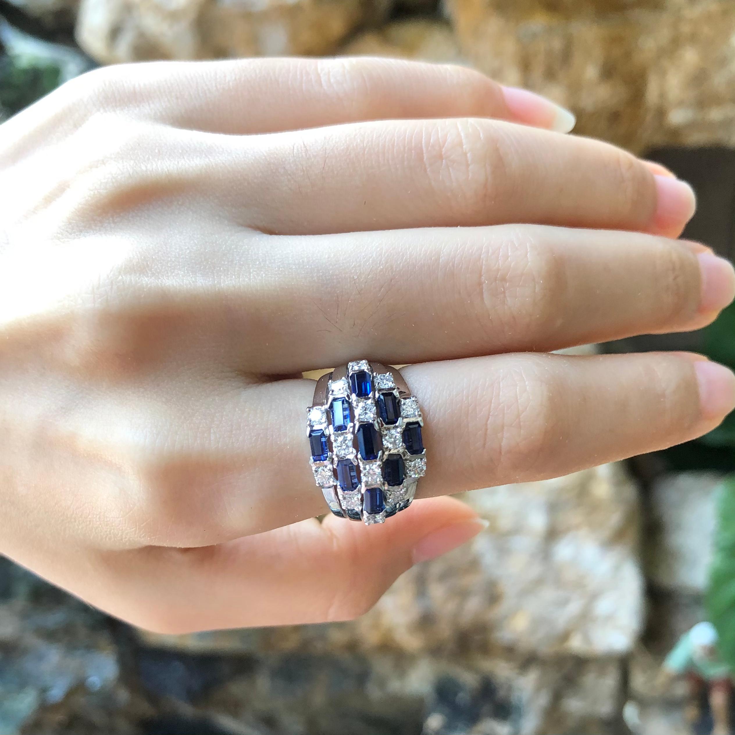Mixed Cut Blue Sapphire with Diamond Ring Set in 18 Karat White Gold Settings For Sale
