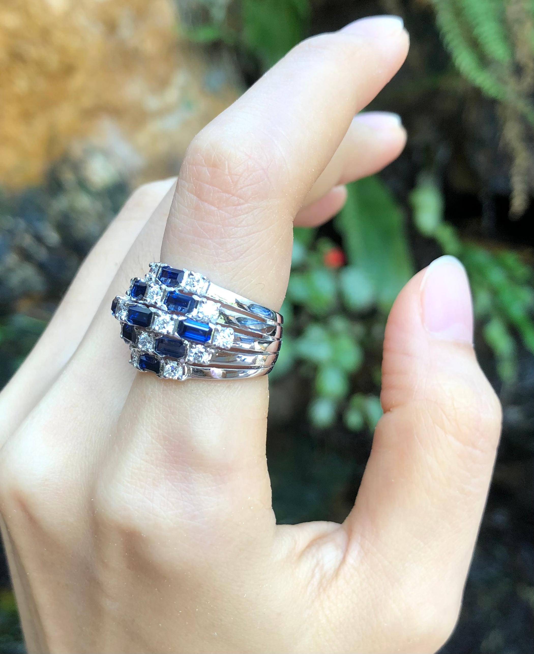 Women's Blue Sapphire with Diamond Ring Set in 18 Karat White Gold Settings For Sale