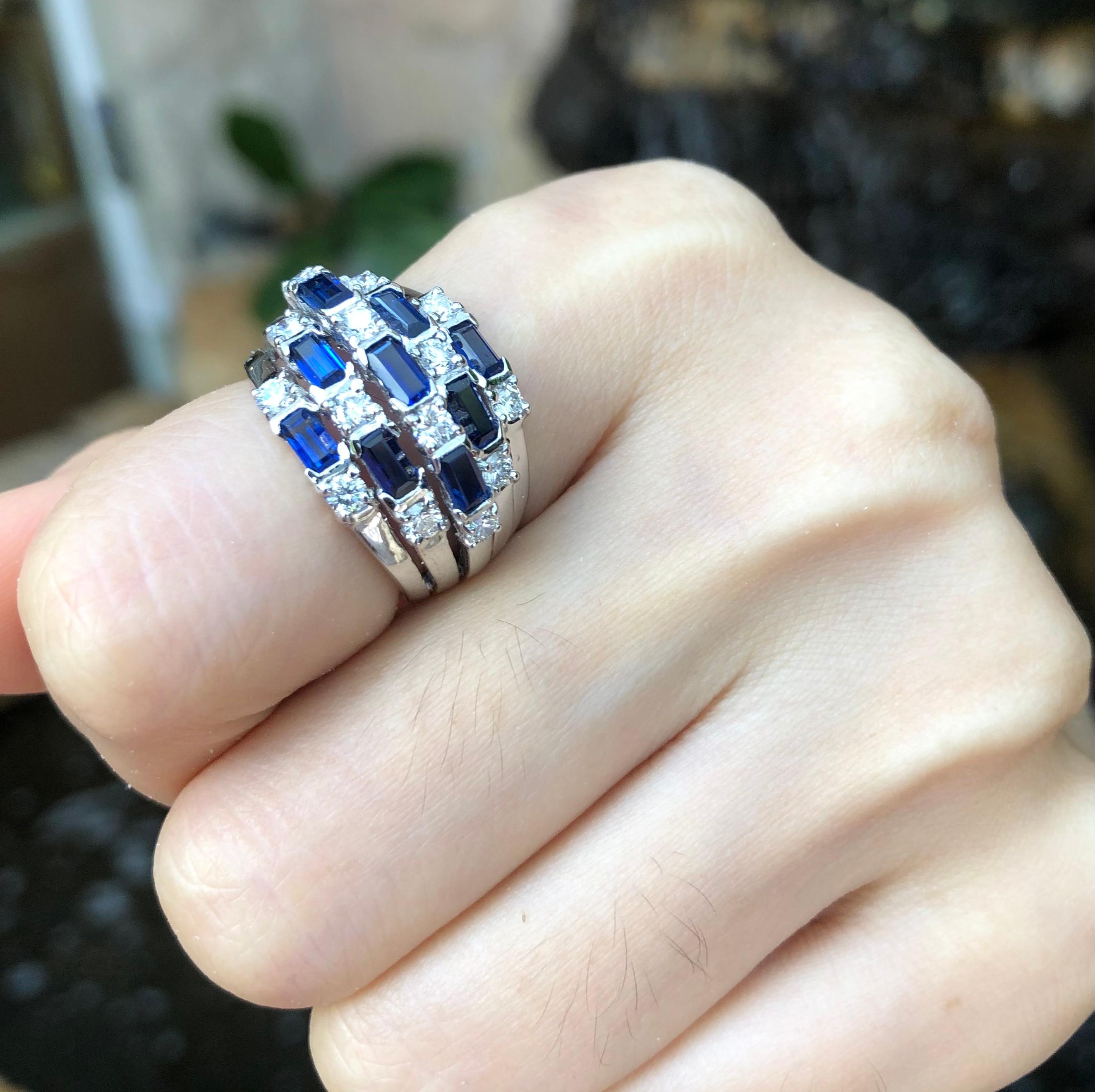 Blue Sapphire with Diamond Ring Set in 18 Karat White Gold Settings For Sale 1