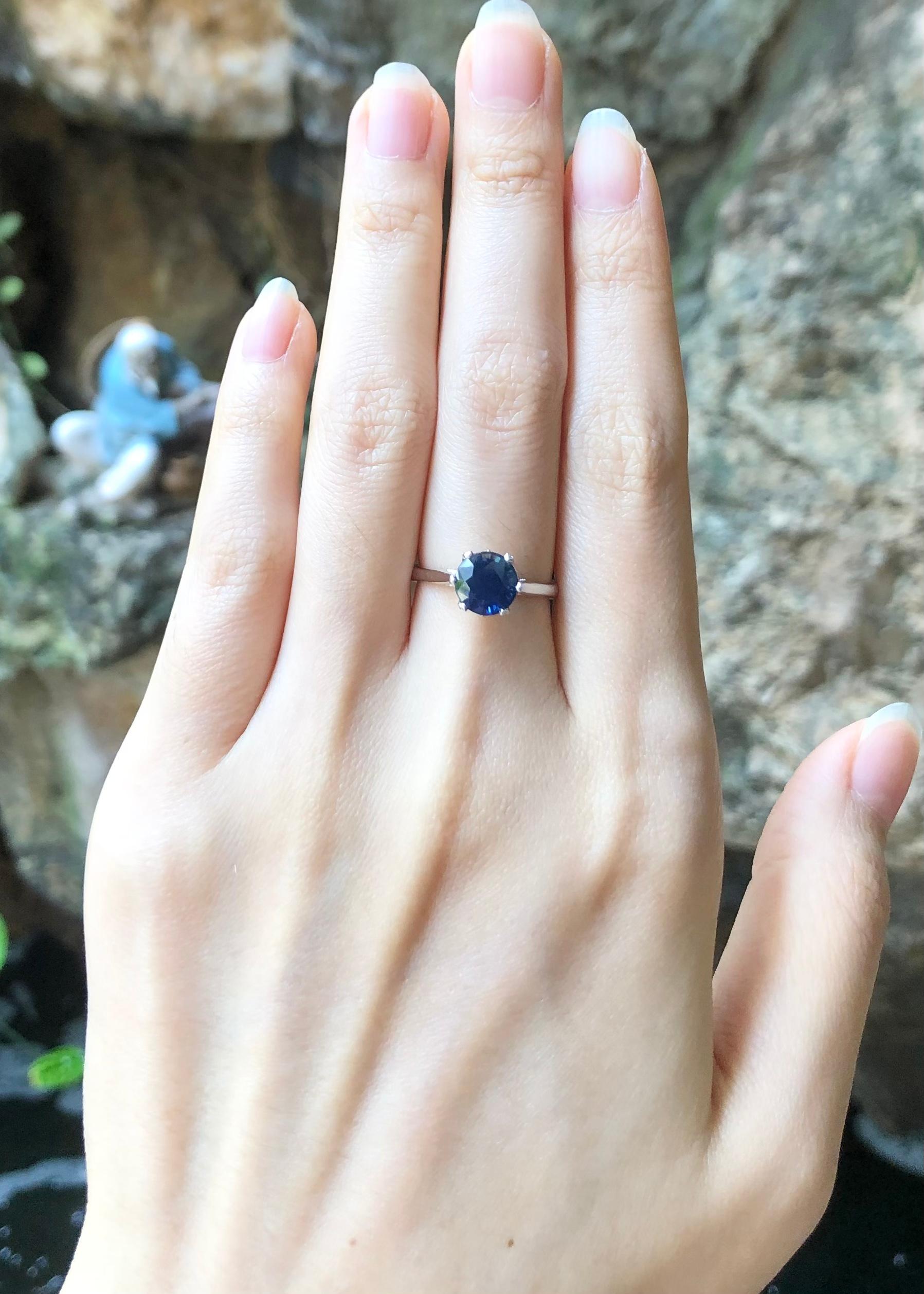 Women's Blue Sapphire  with Diamond Ring set in 18 Karat White Gold Settings For Sale