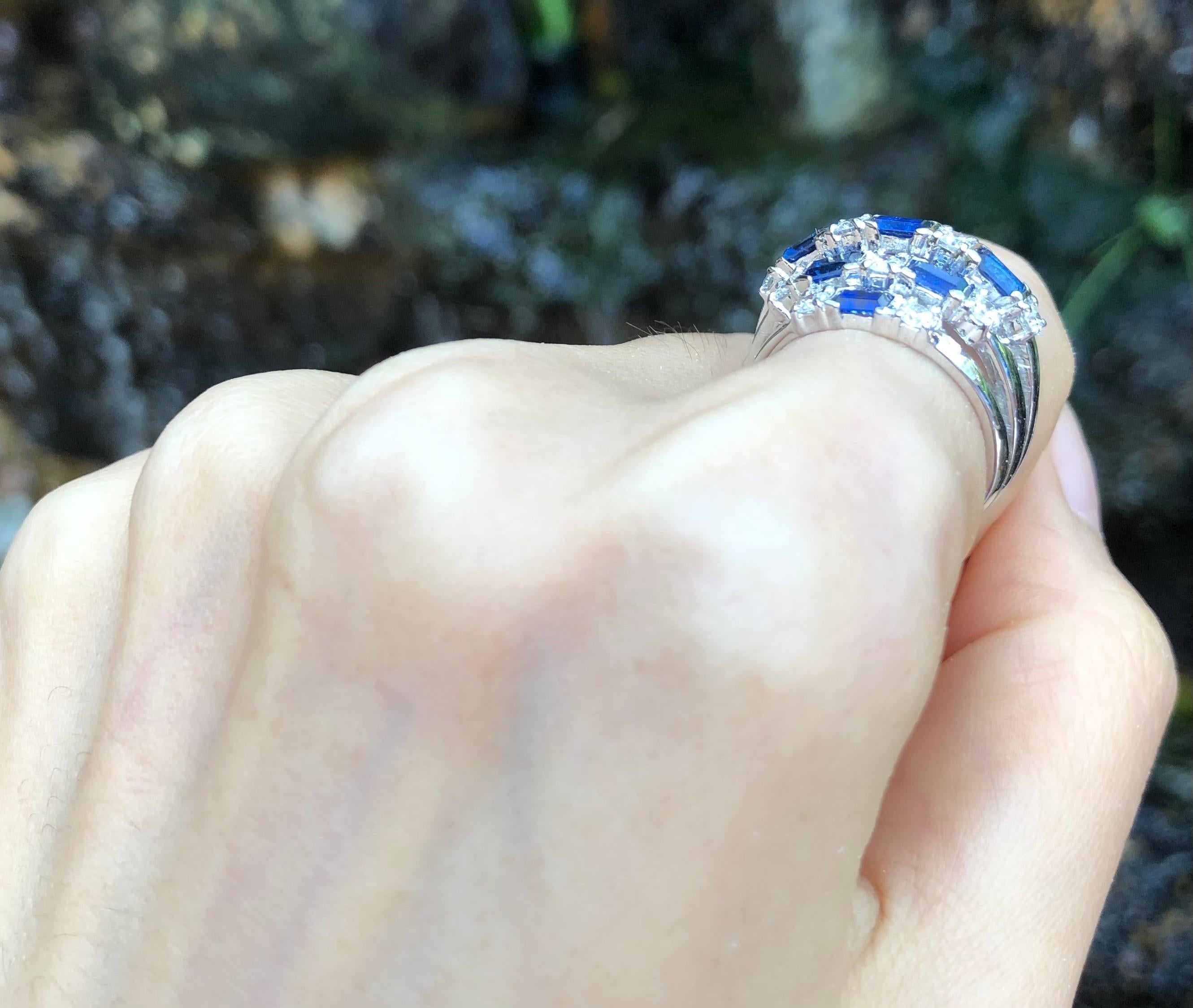 Blue Sapphire with Diamond Ring Set in 18 Karat White Gold Settings For Sale 2