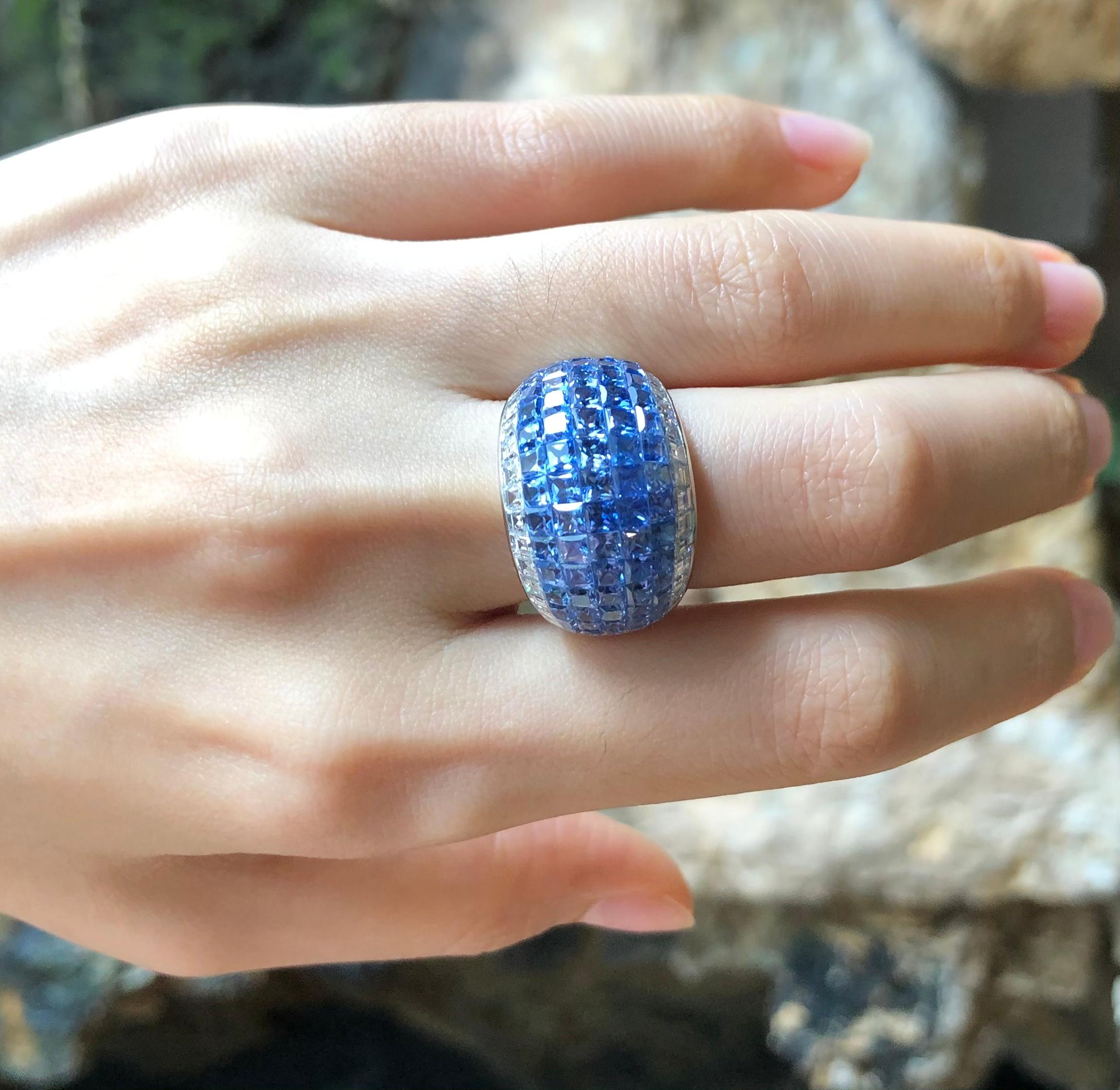 Blue Sapphire with Diamond Ring set in 18 Karat White Gold Settings For Sale 1