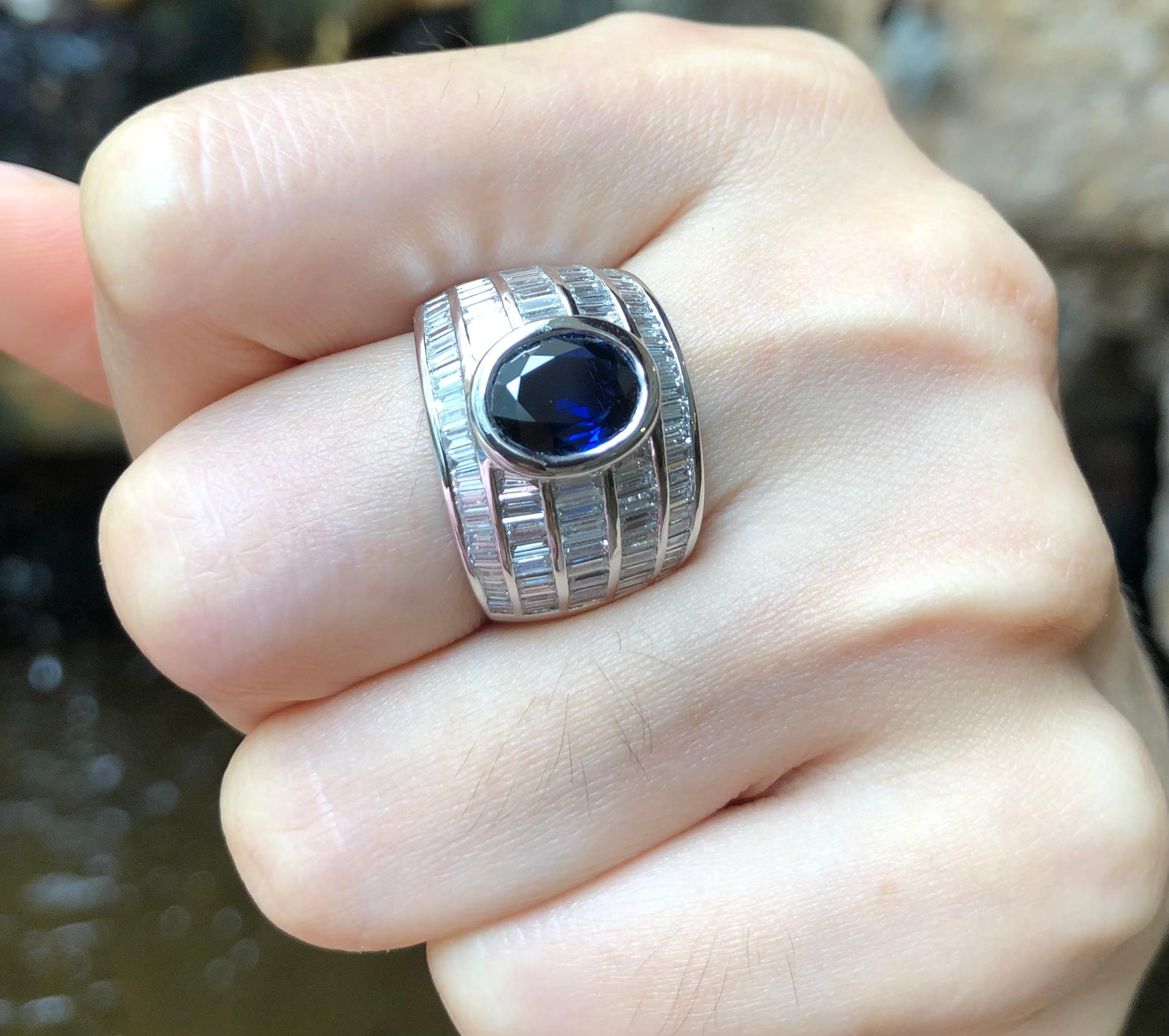 Mixed Cut Blue Sapphire with Diamond Ring Set in 18 Karat White Gold Settings For Sale