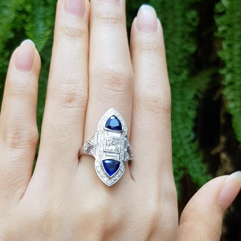 Blue Sapphire 2.09 carats with Diamond 0.71 carat Ring set in 18 Karat White Gold Settings 

Width: 1.2 cm
Length: 2.8 cm 
Ring Size: 57

