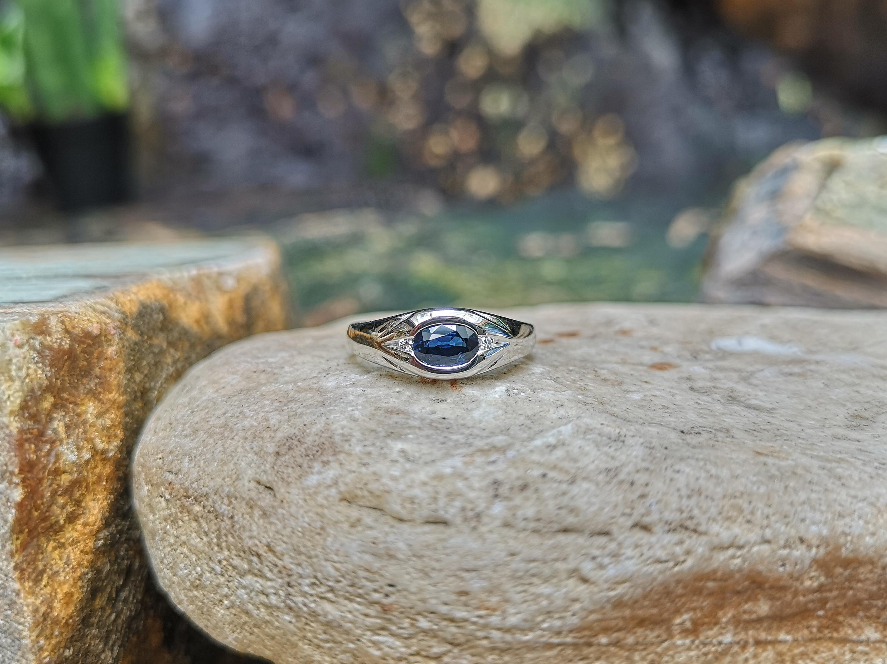 Blue Sapphire with Diamond Ring Set in 18 Karat White Gold Settings For Sale 2