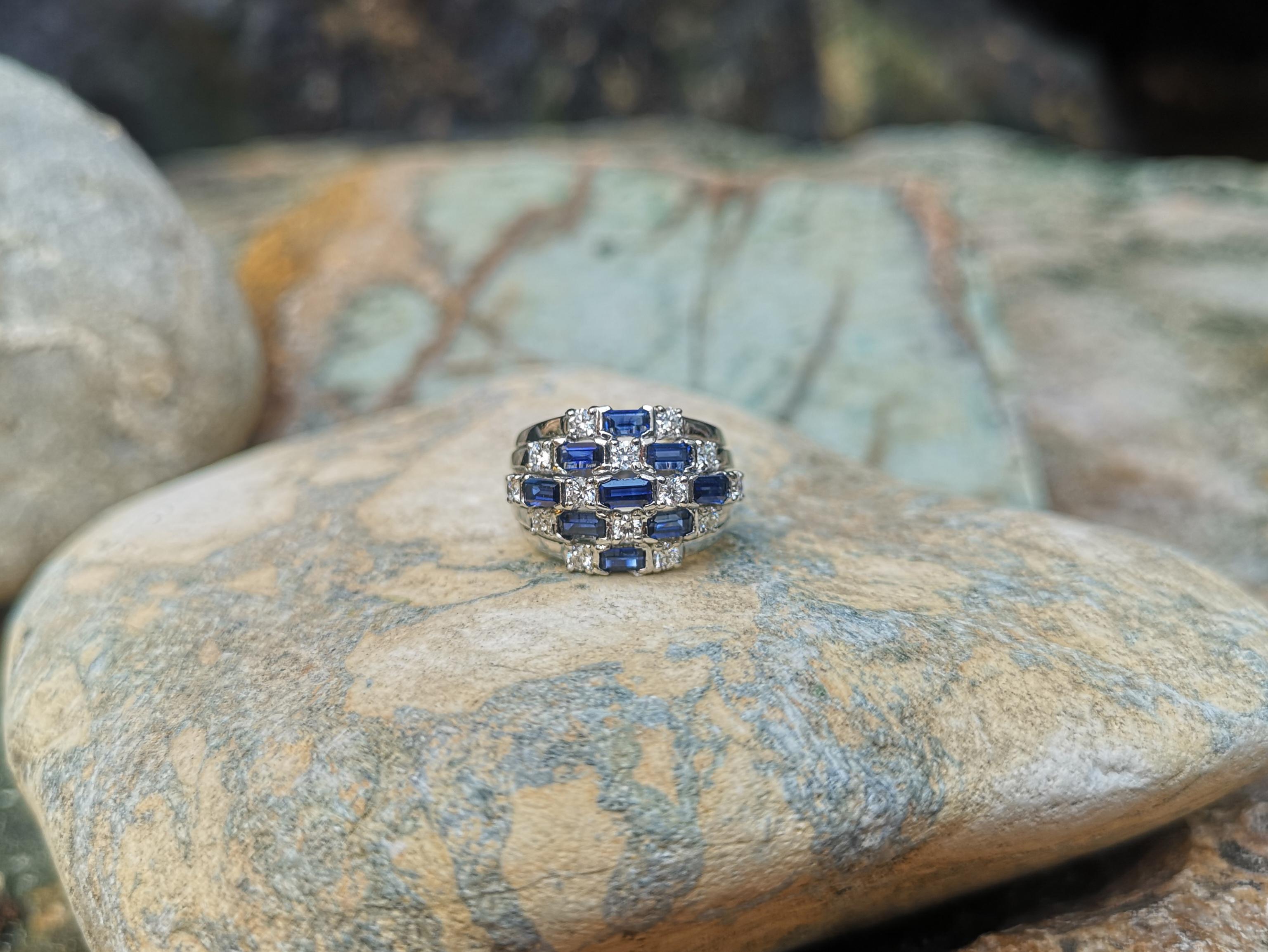 Blue Sapphire with Diamond Ring Set in 18 Karat White Gold Settings For Sale 3