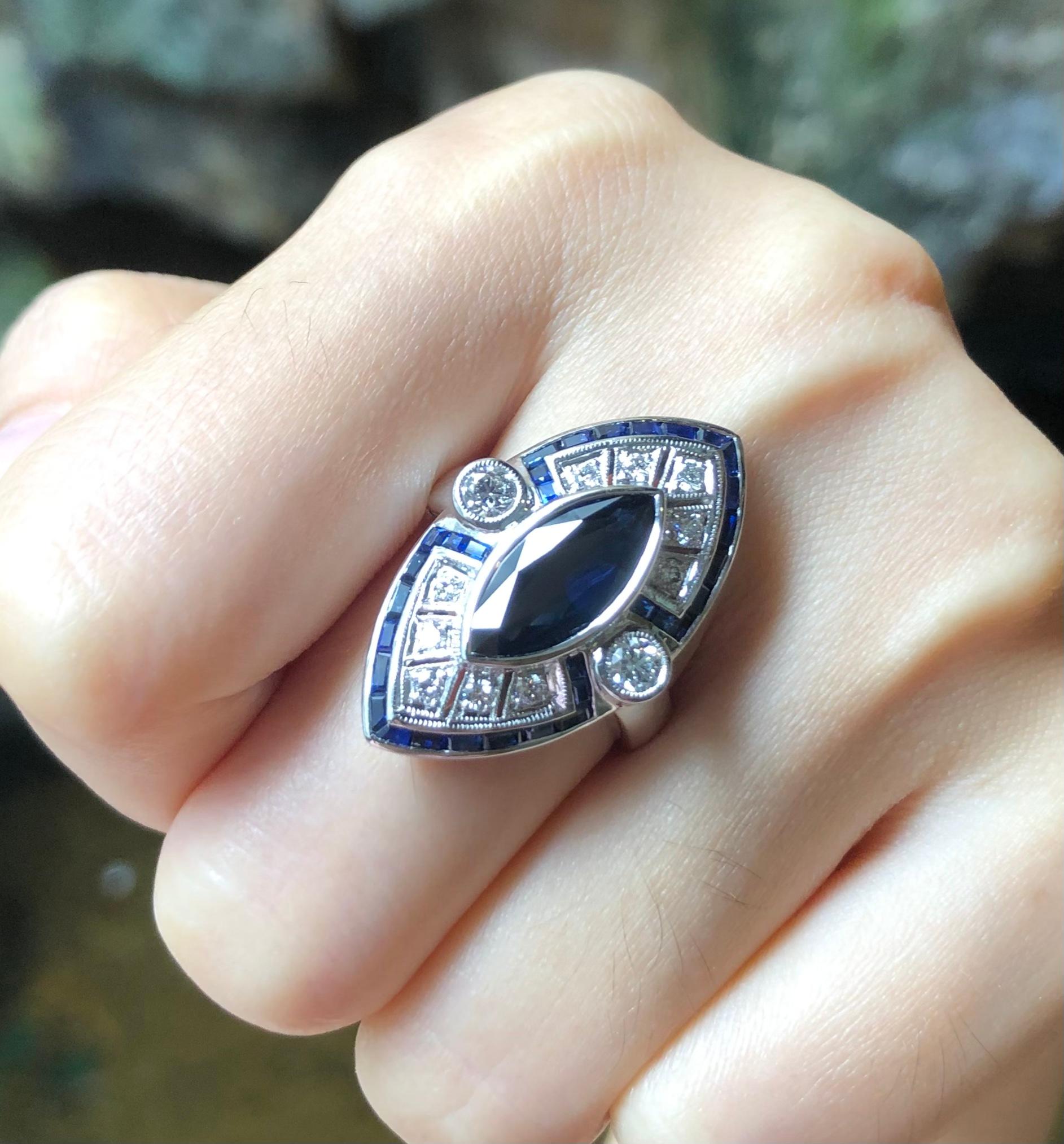 Blue Sapphire with Diamond Ring Set in 18 Karat White Gold Settings For Sale 2