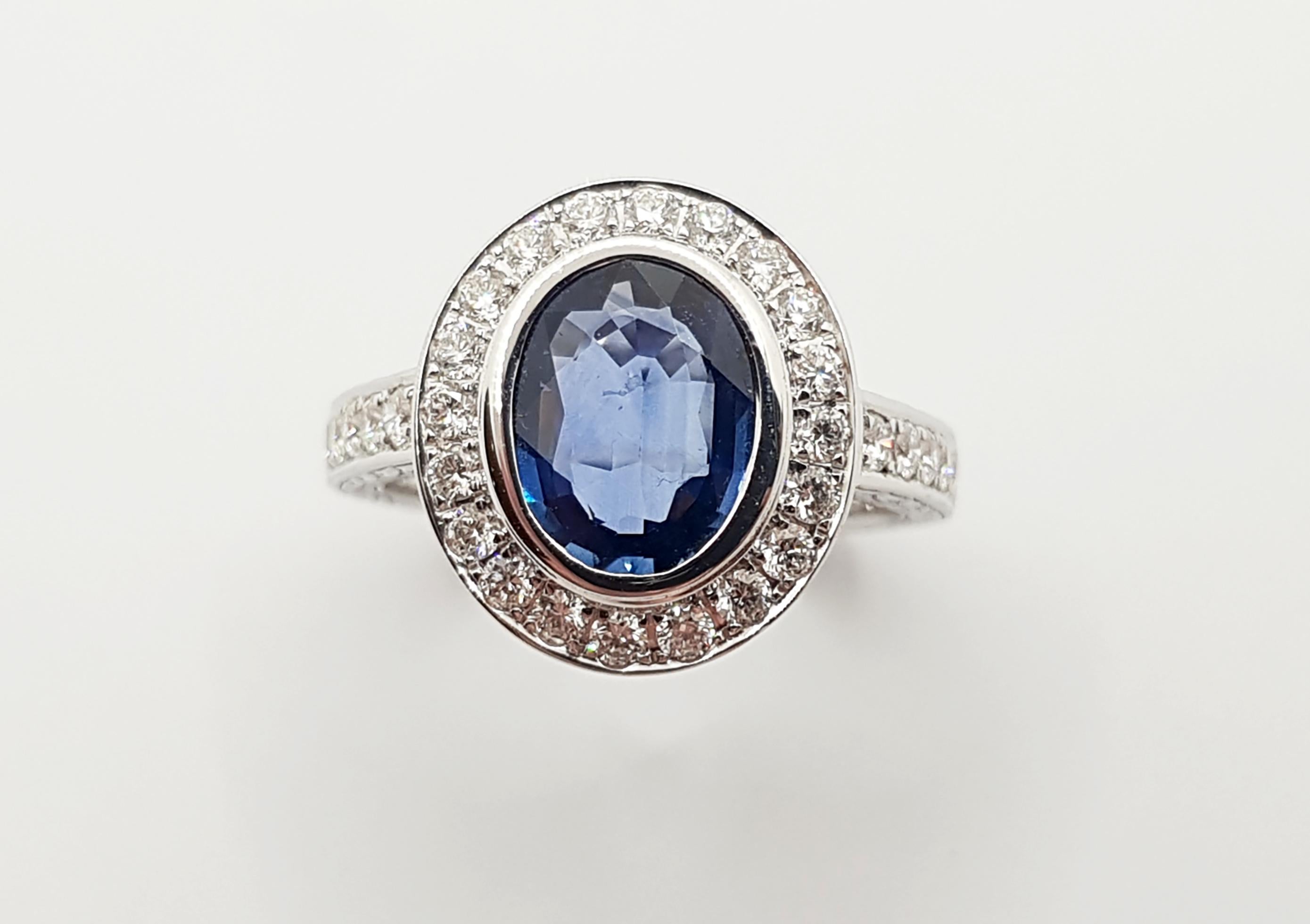 Blauer Saphir mit Diamantring aus 18 Karat Weißgold in Fassungen im Angebot 2