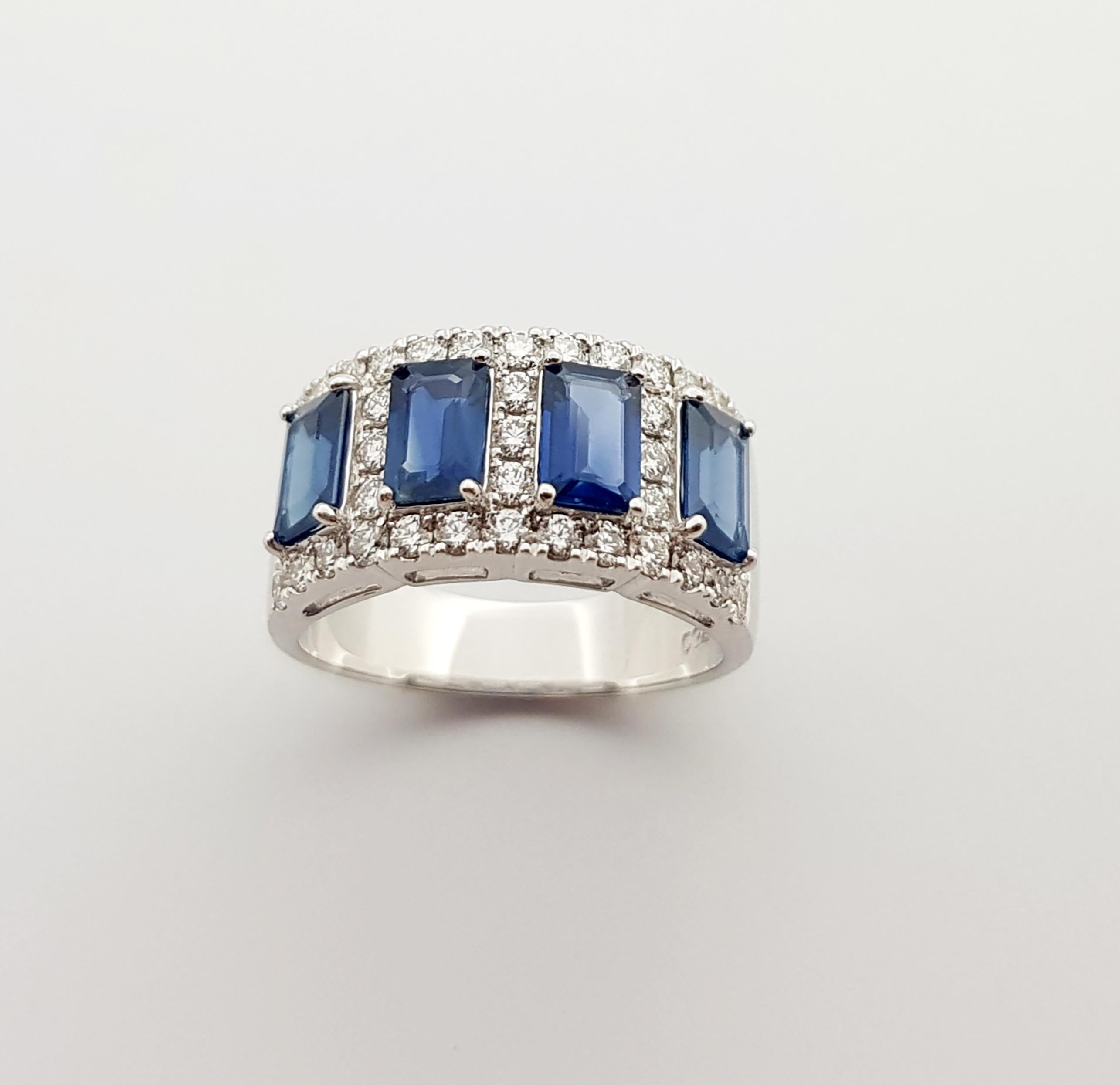 Blue Sapphire with Diamond Ring Set in 18 Karat White Gold Settings For Sale 1