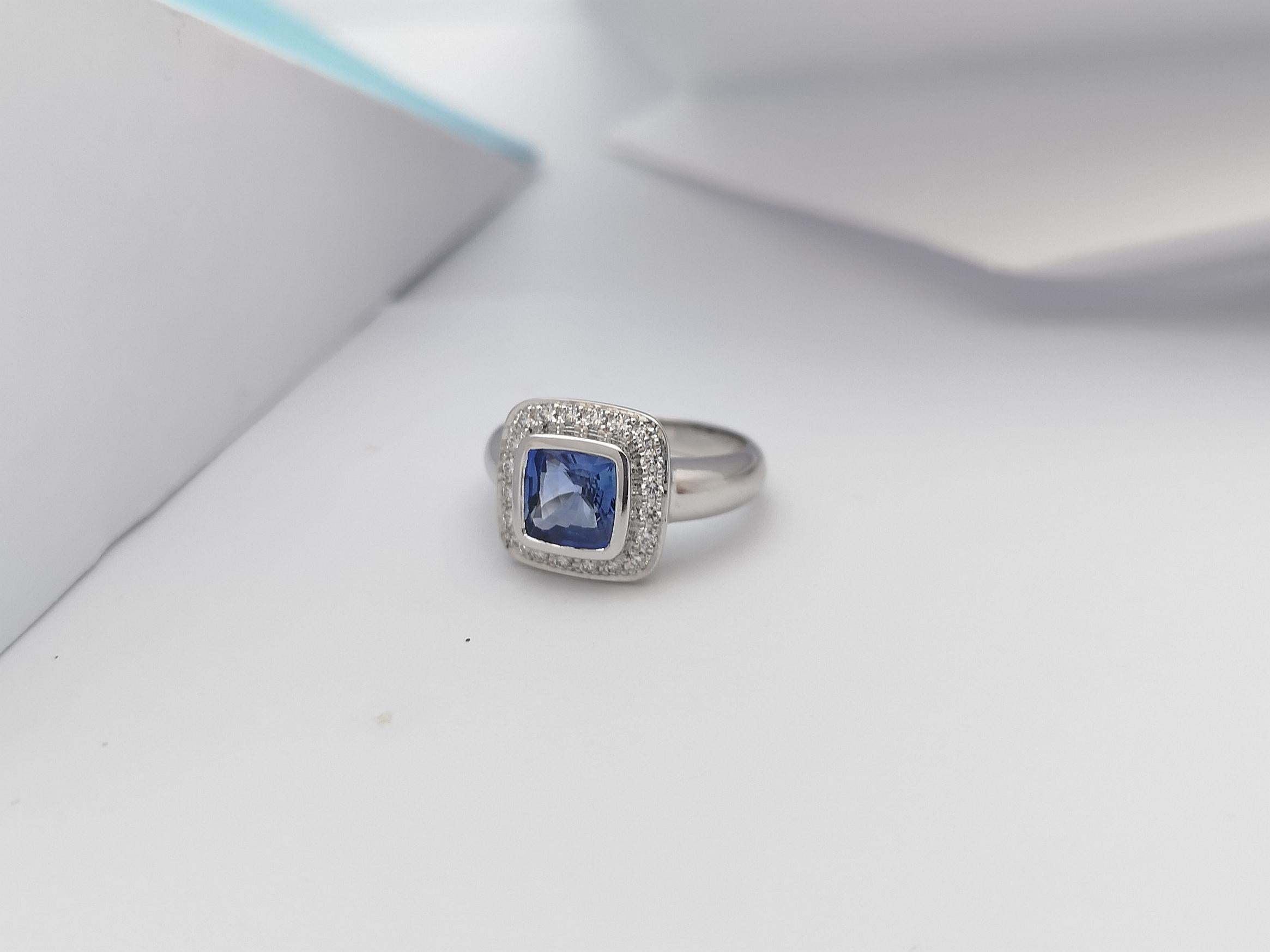 Blue Sapphire with Diamond Ring Set in 18 Karat White Gold Settings For Sale 2