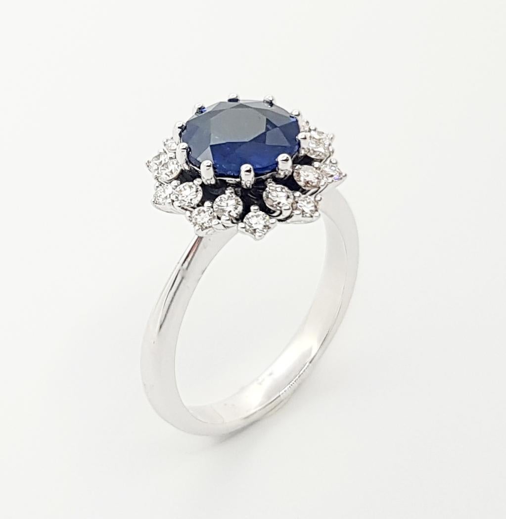 Blauer Saphir mit Diamantring aus 18 Karat Weißgold in Fassungen im Angebot 2