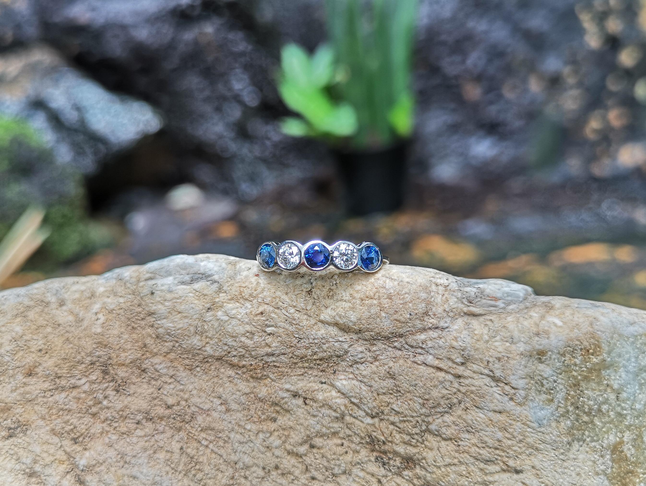 Blue Sapphire with Diamond Ring Set in 18 Karat White Gold Settings For Sale 3