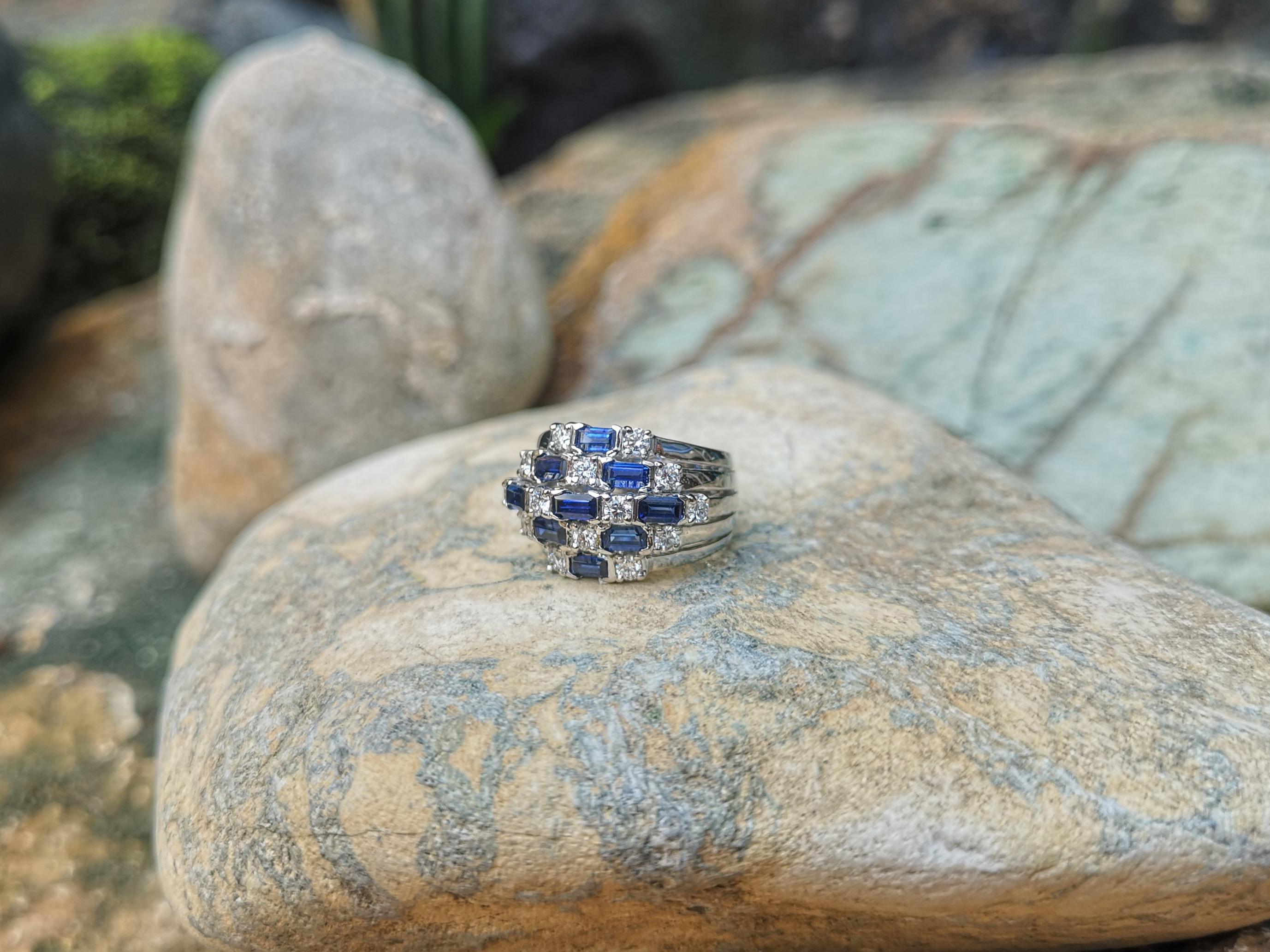 Blue Sapphire with Diamond Ring Set in 18 Karat White Gold Settings For Sale 4