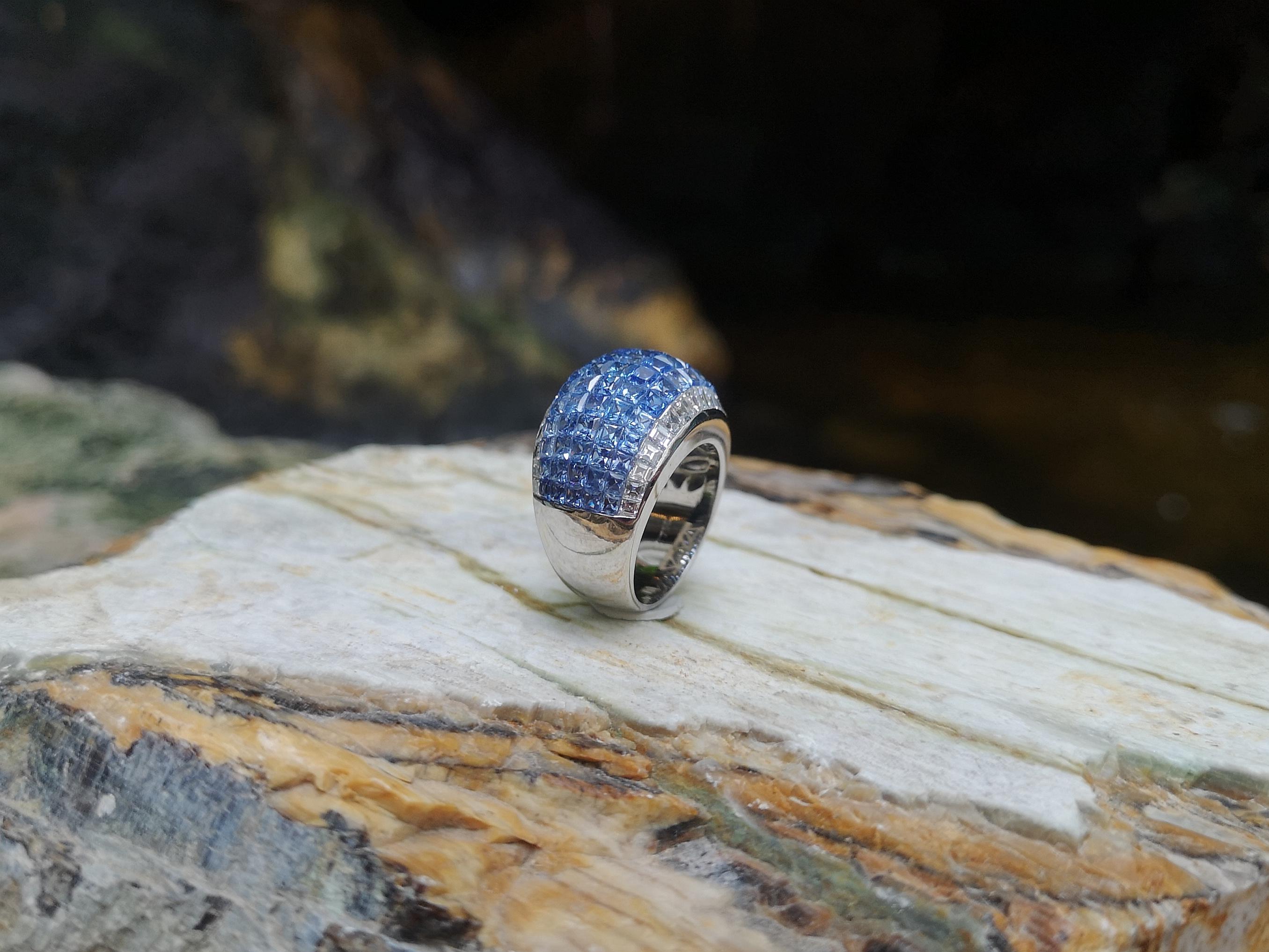 Blue Sapphire with Diamond Ring set in 18 Karat White Gold Settings For Sale 3
