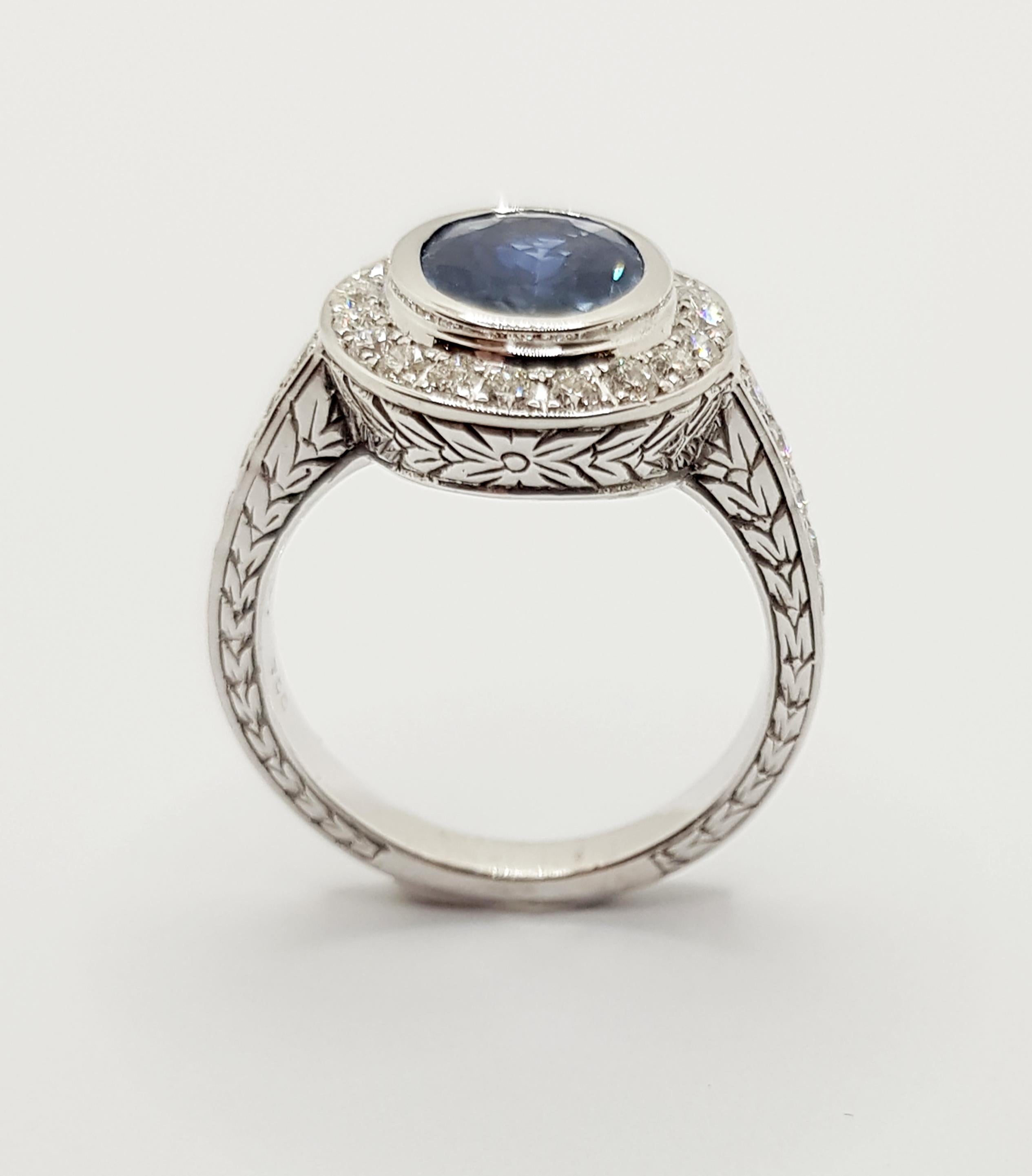 Blauer Saphir mit Diamantring aus 18 Karat Weißgold in Fassungen im Angebot 3