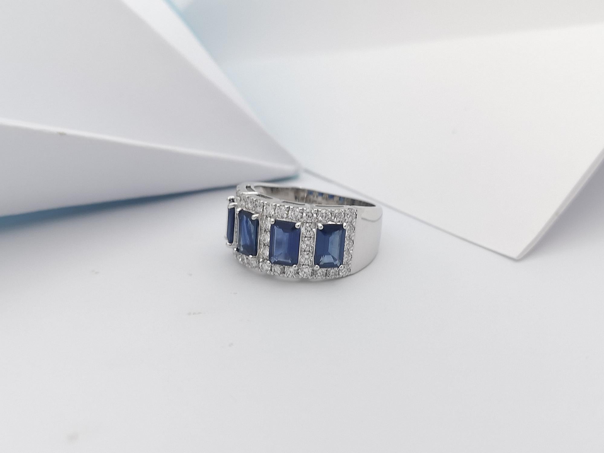 Blue Sapphire with Diamond Ring Set in 18 Karat White Gold Settings For Sale 2