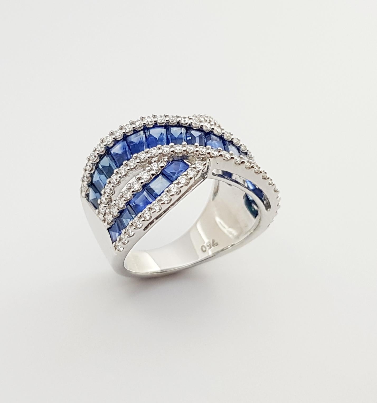 Bague en or blanc 18 carats sertie d'un saphir bleu et de diamants en vente 3