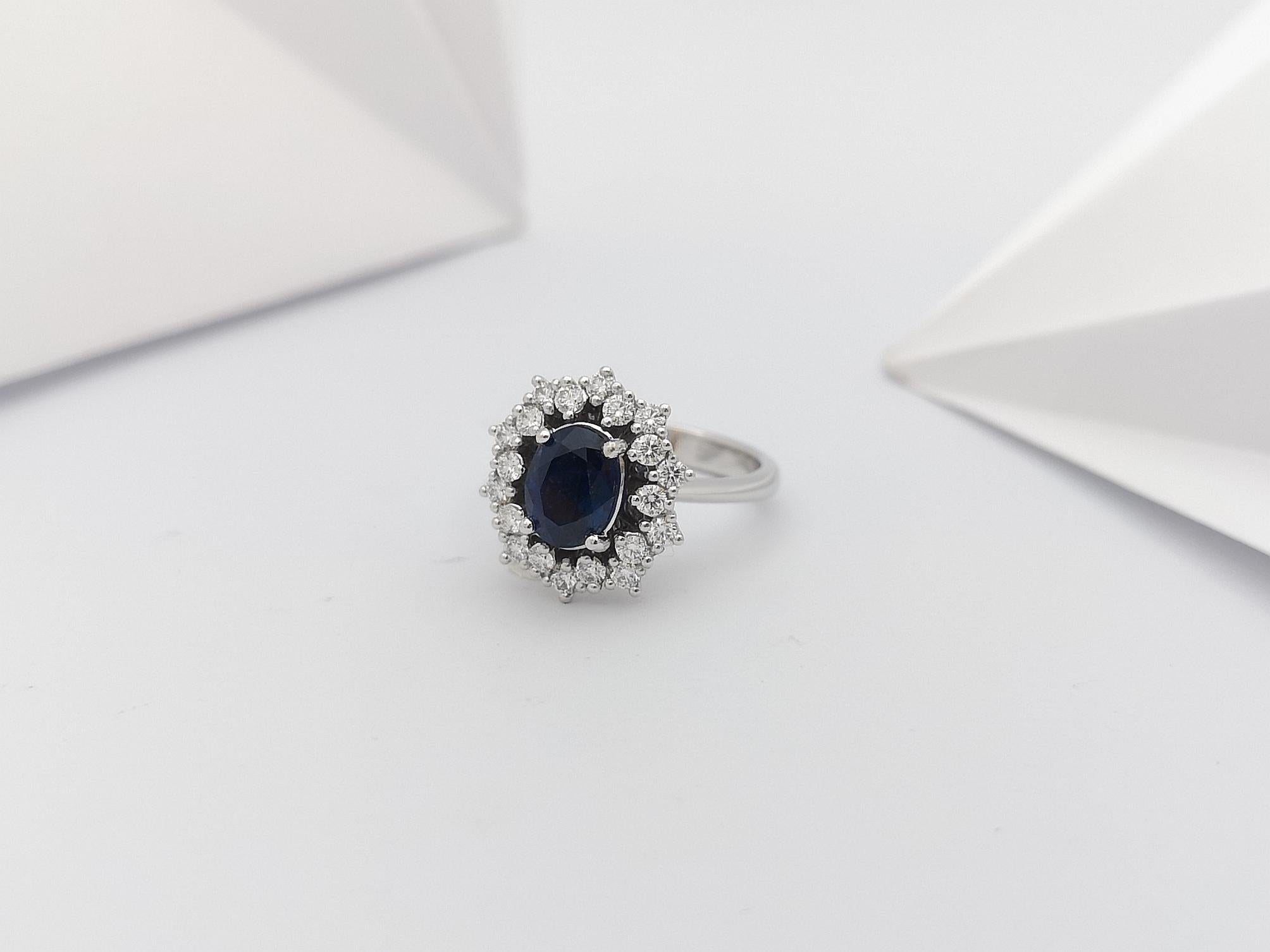 Women's Blue Sapphire with Diamond Ring set in 18 Karat White Gold Settings For Sale