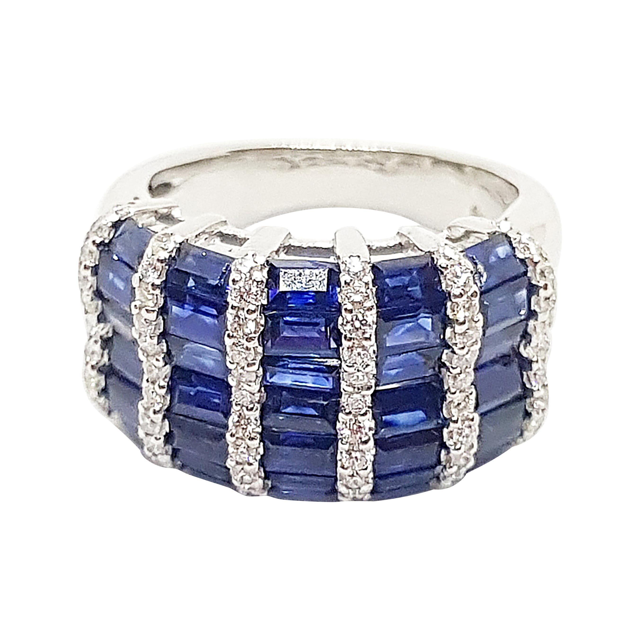 Blue Sapphire with Diamond Ring Set in 18 Karat White Gold Settings For ...