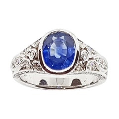 Blue Sapphire with Diamond Ring Set in 18 Karat White Gold Settings