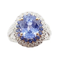 GIA-zertifizierter 5 Karat Ceylon Blauer Saphir mit Diamantring aus 18 Karat Weißgold