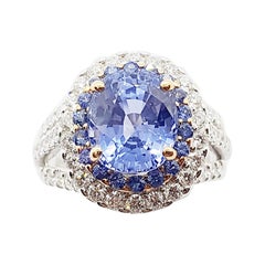 GIA-zertifizierter 5 Karat Ceylon Blauer Saphir mit Diamantring aus 18 Karat Weißgold 