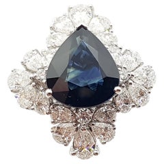 Anello con zaffiro blu e diamante con montatura in oro bianco 18 carati