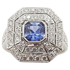 Blauer blauer Saphir mit Diamantring in 18 Karat Weißgoldfassung