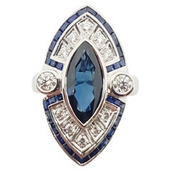 Blue Sapphire with Diamond Ring Set in 18 Karat White Gold Settings