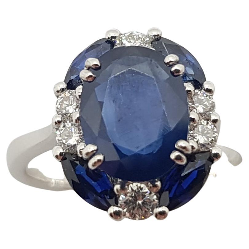 Blue Sapphire with Diamond Ring Set in 18 Karat White Gold Settings For Sale