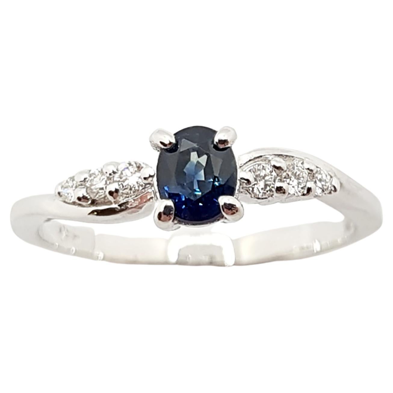 Blue Sapphire with Diamond Ring set in 18 Karat White Gold Settings