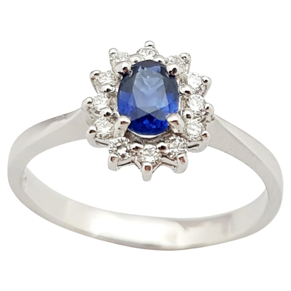 Burmese Blue Sapphire Ring with Diamonds in 18 Karat White Gold at 1stDibs