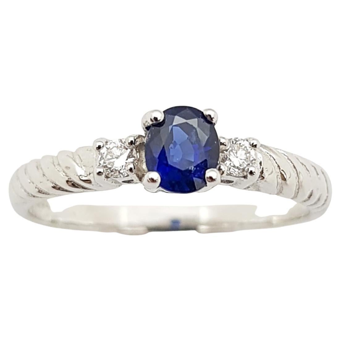 Blue Sapphire with Diamond Ring set in 18 Karat White Gold Settings For Sale