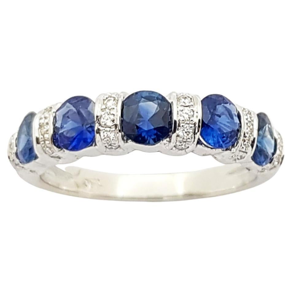 Blue Sapphire with Diamond Ring Set in 18 Karat White Gold Settings For Sale