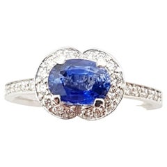 Blue Sapphire with Diamond Ring set in 18 Karat White Gold Settings