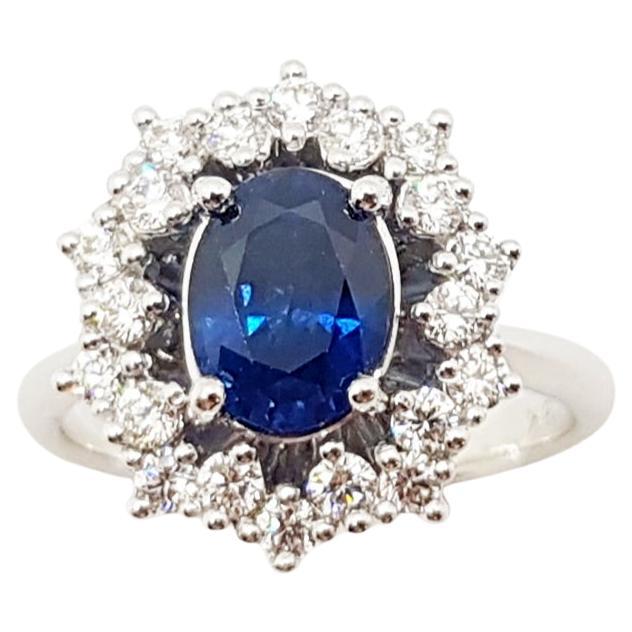 Blue Sapphire with Diamond Ring set in 18 Karat White Gold Settings For Sale