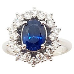 Anello con zaffiro blu e diamante con montatura in oro bianco 18 carati