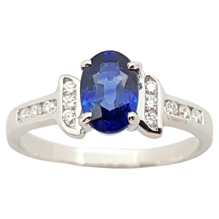 Blue Sapphire with Diamond Ring Set in 18 Karat White Gold Settings For ...