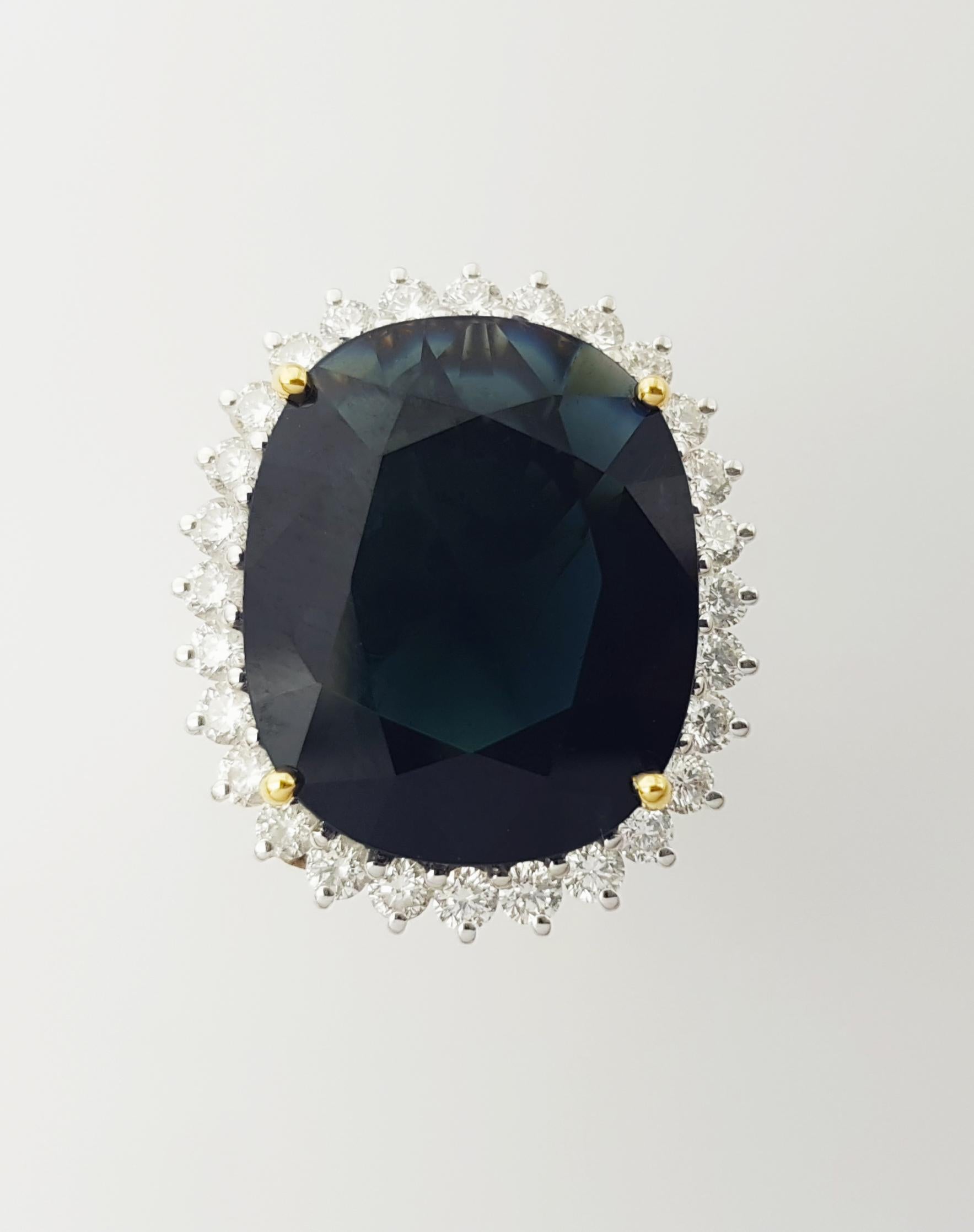 Bague en or 18 carats avec saphir bleu et diamant en vente 4